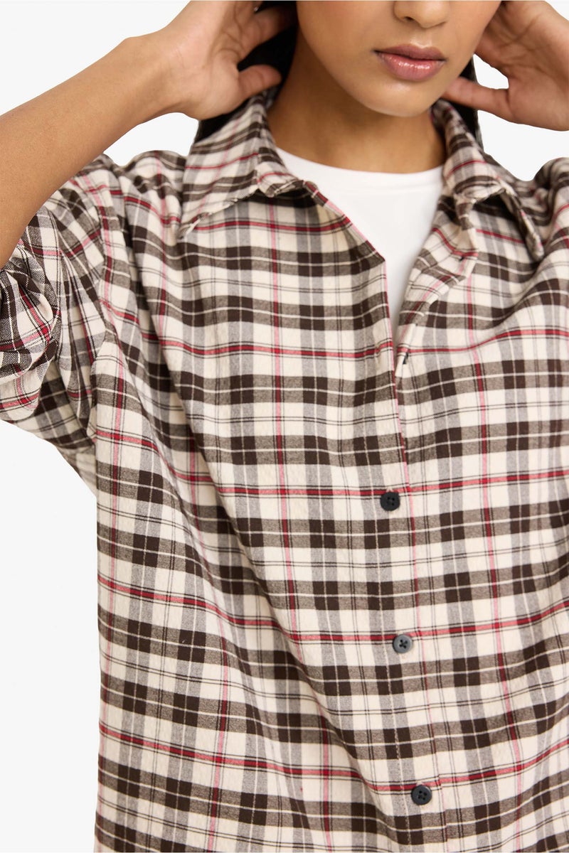 ديفاكتو قميص كاروهات كم طويل اوفر سايز - Image 4